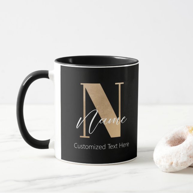Taza Moderno Monogramado inicial N & Nombre personaliza (Con donut)