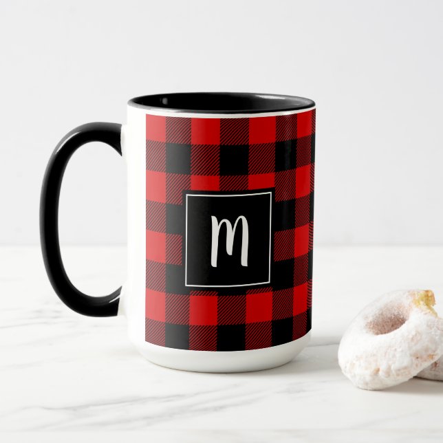 Taza Moderno negro rojo personalizada de la tela (Con donut)