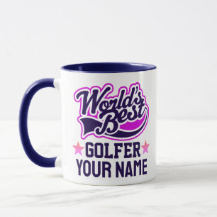 Taza Moderno Nombre de Golfer Personalizado Texto azul