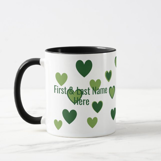 Taza Moderno nombre personalizado y divertidos corazone (Izquierda)