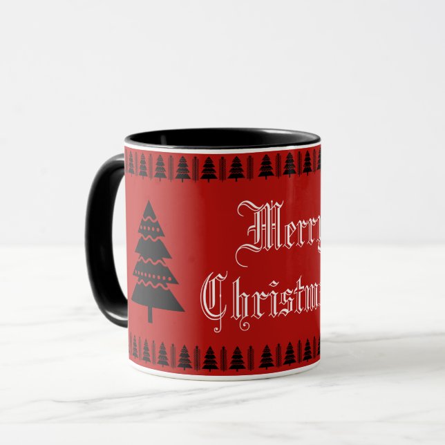 Taza Moderno patrón de árbol de Navidad Blanco rojo neg (Anverso izquierdo)