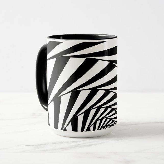 Taza Moderno Resumen de arte negro y blanco ondulado (Anverso izquierdo)