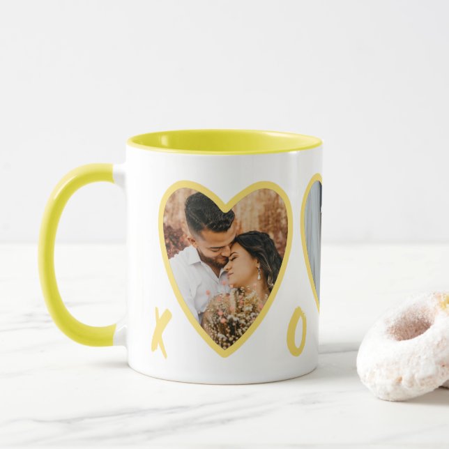 Taza Moderno San Valentín Corazón Amarillo Foto Mug (Con donut)
