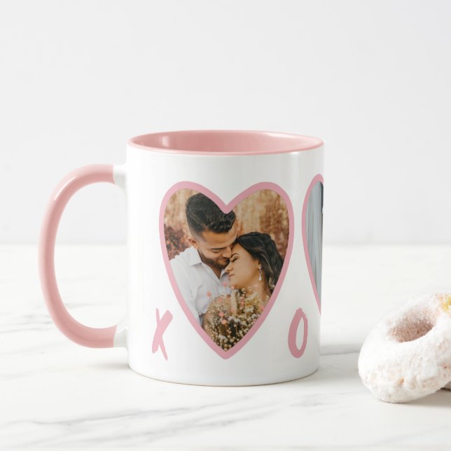 Taza Moderno San Valentín Rubor Corazones rosadas Foto  (Con donut)