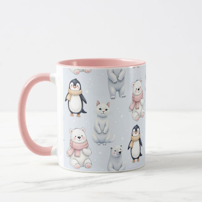 Taza Moderno Trendy Bear pingüino gato Seamless Pattern (Izquierda)