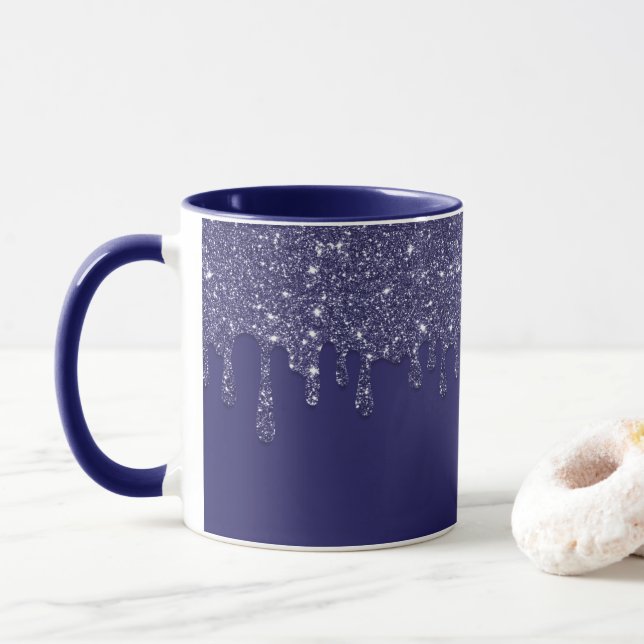Taza Moderno y elegante Purpurina azul de la Marina (Con donut)