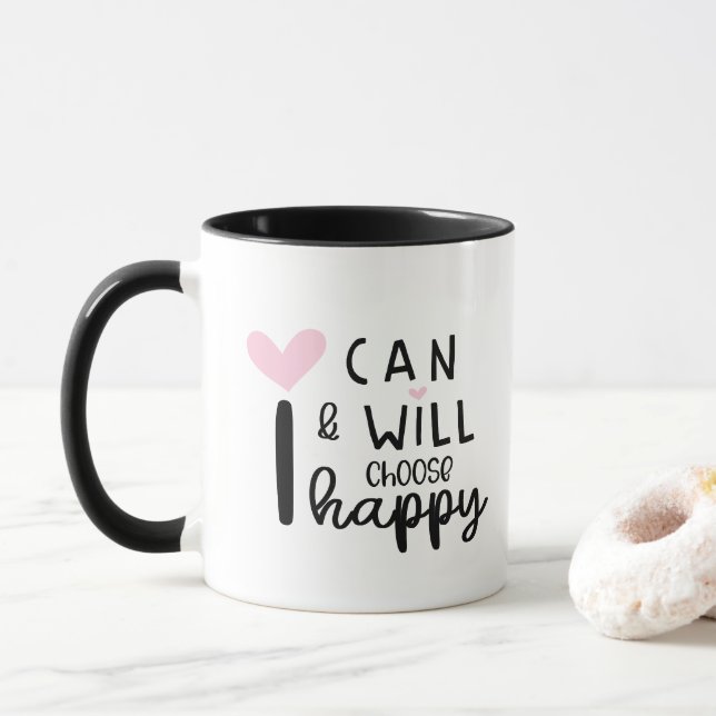 Taza Moderno y lindo Mínimo que puedo y escogeré feliz (Con donut)