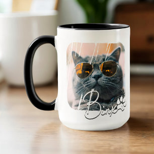 Taza Moderno y sencillo nombre y foto de gato en Guay
