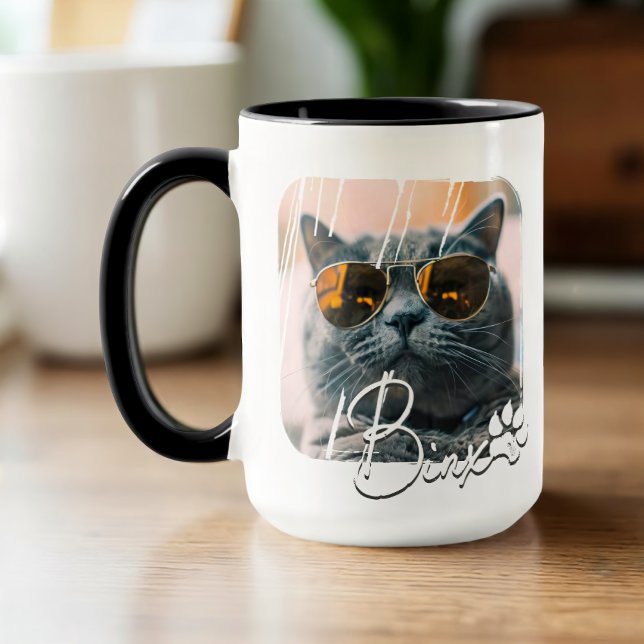 Taza Moderno y sencillo nombre y foto de gato en Guay (Subido por el creador)