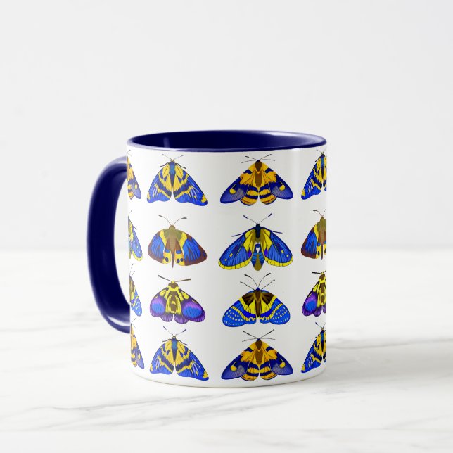 Taza Modos en azul, amarillo dorado y marrón (Anverso izquierdo)