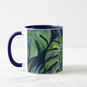 Taza Moku Island Hawaiian Watercolor Monstera- Azul Mar