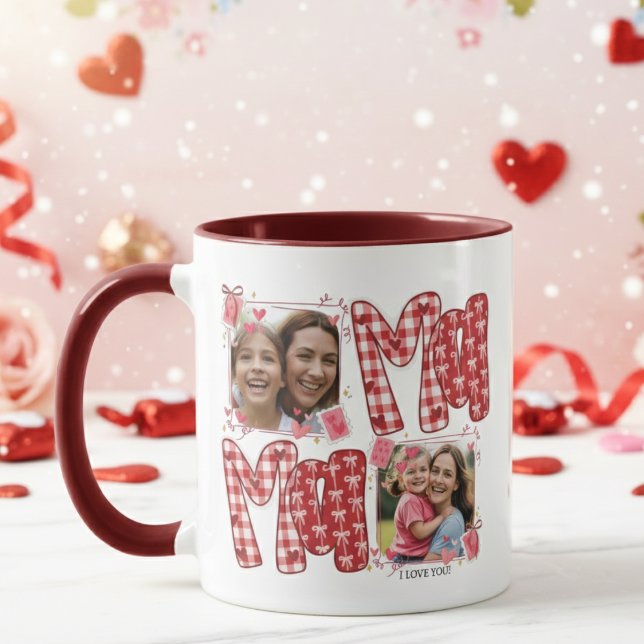 Taza Mom and Child Valentine Hearts Pink Red Plaid (Subido por el creador)