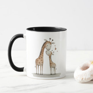 Taza Mom & Baby Giraffe Cute Illustration