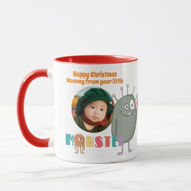 Taza  MOM Christmas PHOTO Gift Kids Cute Funny Monsters (Izquierda)