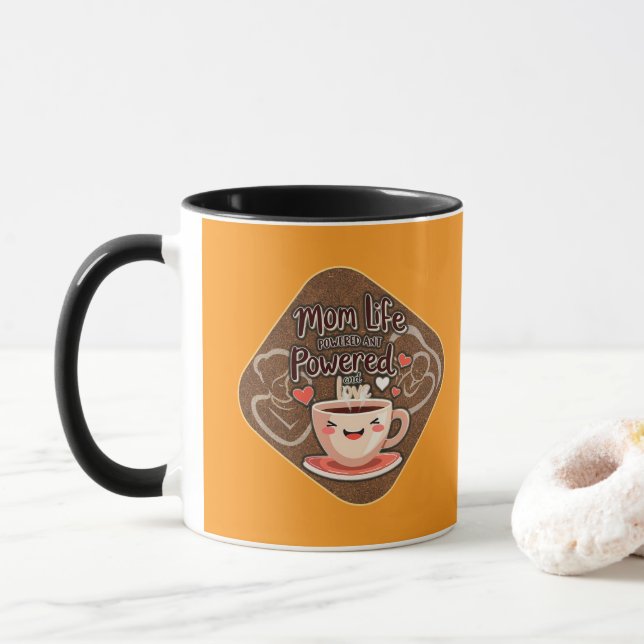 Taza Mom Life Powered by Coffee – Cute Illustration (Con donut)