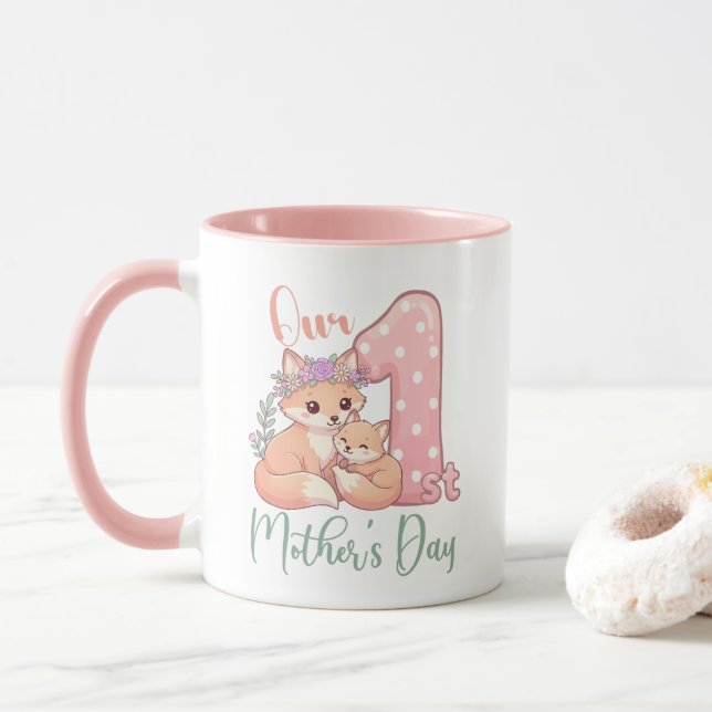Taza Mommy and Baby Fox Pink 1st Mothers Day (Con donut)