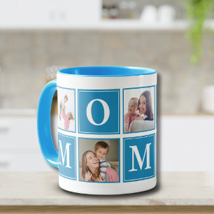 Taza Mommy Collage Script 5 Photos for Mom Blue