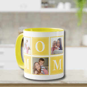 Taza Mommy Collage Script 5 Photos for Mom Yellow
