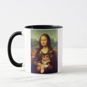Taza Mona Lisa sosteniendo a su gato mascota Leonardo d