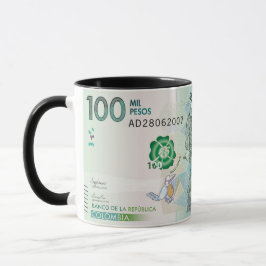 Taza Moneda colombiana Cartoon Café Mug 100.000 pesos