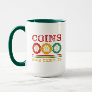 Taza Monedas sobre Cubículos Criptomoneda Inversión Div