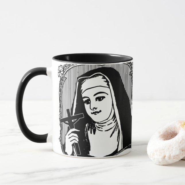 Taza Monja católica tradicional en hábito con crucifijo (Con donut)