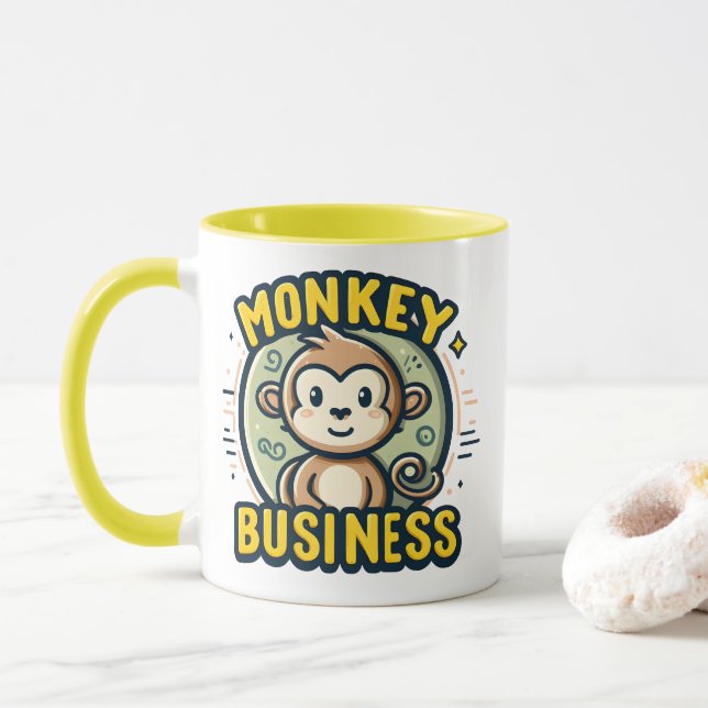 Taza Monkey Business Cute Personalizado Jugabilidad (Con donut)