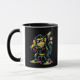Taza Mono de béisbol con goteo de pintura de neón Arte