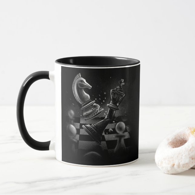 Taza Monochrom del ajedrez dramático (Con donut)
