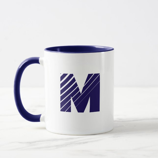 Taza Monogram Bold Modern Navy Blue White Mug (Izquierda)