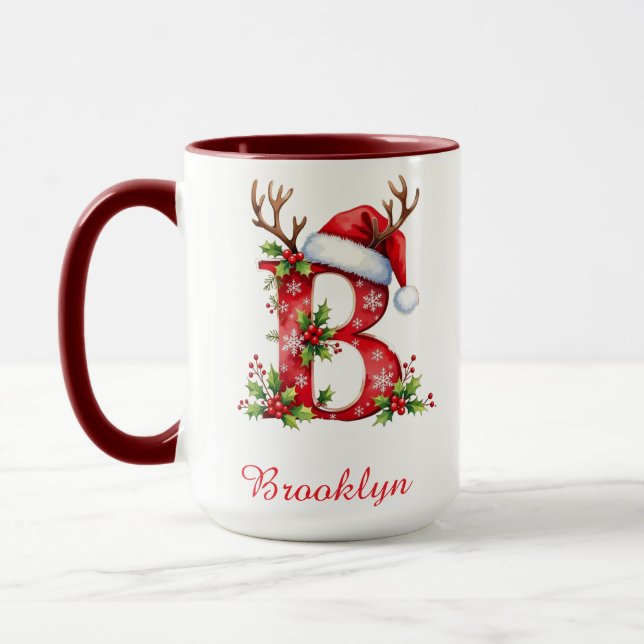 Taza Monogram initial B Santa merry Christmas  (Izquierda)