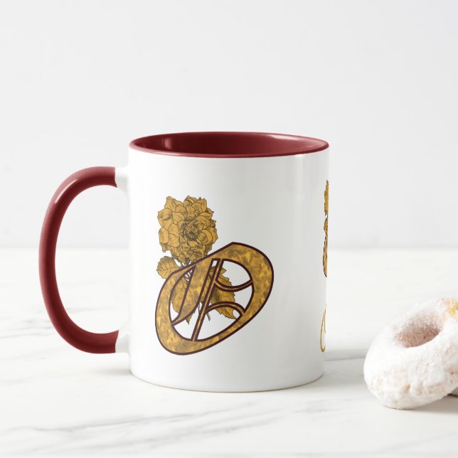 Taza Monogram Initial O Gold Peony Personalized (Con donut)