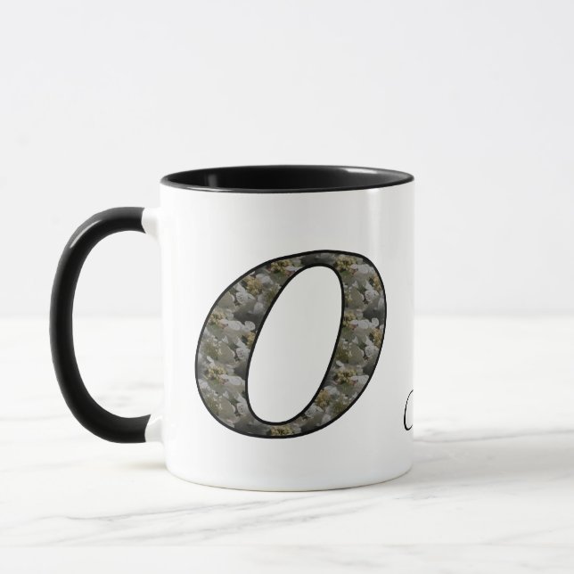 Taza Monogram Initial O Hydrangea Flower Personalized (Izquierda)