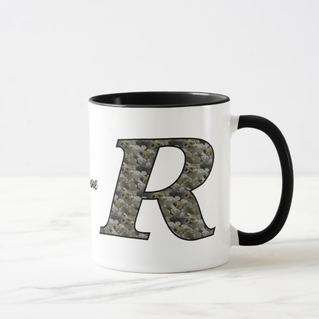 Taza Monogram Initial R Hydrangea Flowers Personalized (Derecha)