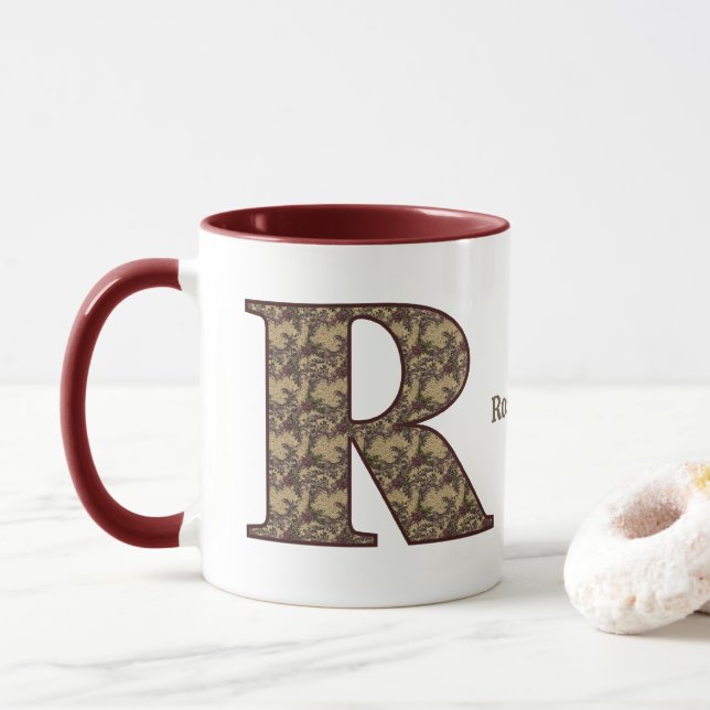 Taza Monogram Initial R Vintage Floral Personalized (Con donut)