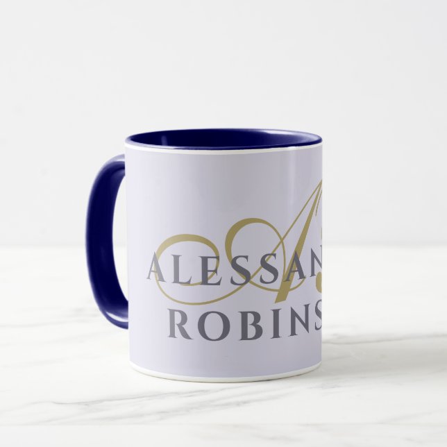 Taza Monogram Lavender Gold Black Minimalist Stylish  (Anverso izquierdo)
