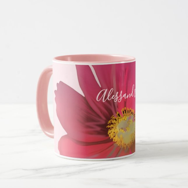 Taza Monogram Name Floral Red Wildflower Pastel Pink  (Anverso izquierdo)