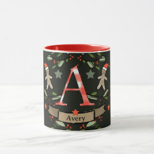 Taza Monograma "A" de Navidades retro curados con nombr