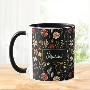 Taza Monograma Acuarela Vintage Flor Silvestre Floral