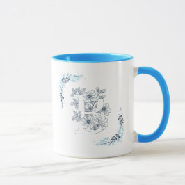 Taza Monograma azul "B" inicial Café con flores de colo