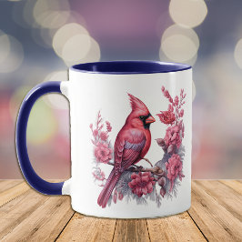 Taza Monograma azul cardenal rojo de flores rosadas