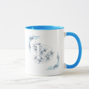 Taza Monograma azul "D" inicial Café con flores de cali