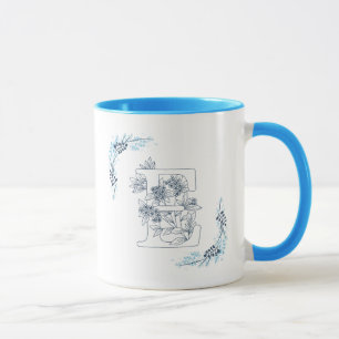 Taza Monograma azul inicial "E" Café con flores en calm