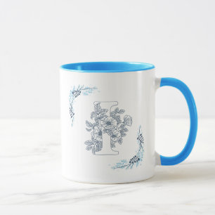Taza Monograma Azul Inicial "I" Floral Tranquilo Café