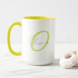 Taza Monograma Azul Moderno y Nombre Personalizado en L