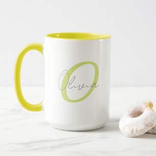 Taza Monograma Azul Moderno y Nombre Personalizado en L