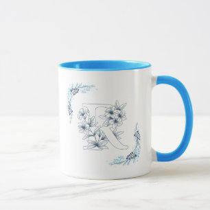 Taza Monograma azul "R" inicial Café con flores en calm
