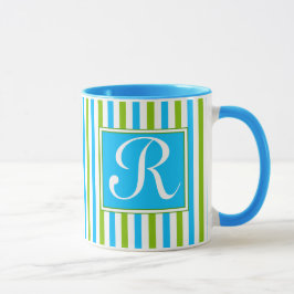 Taza Monograma azul y verde colorido del modelo de la