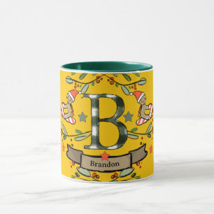 Taza Monograma "B" de Navidades retro curados con nombr