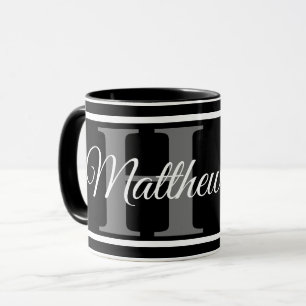 Taza Monograma blanco negro simple audaz elegante